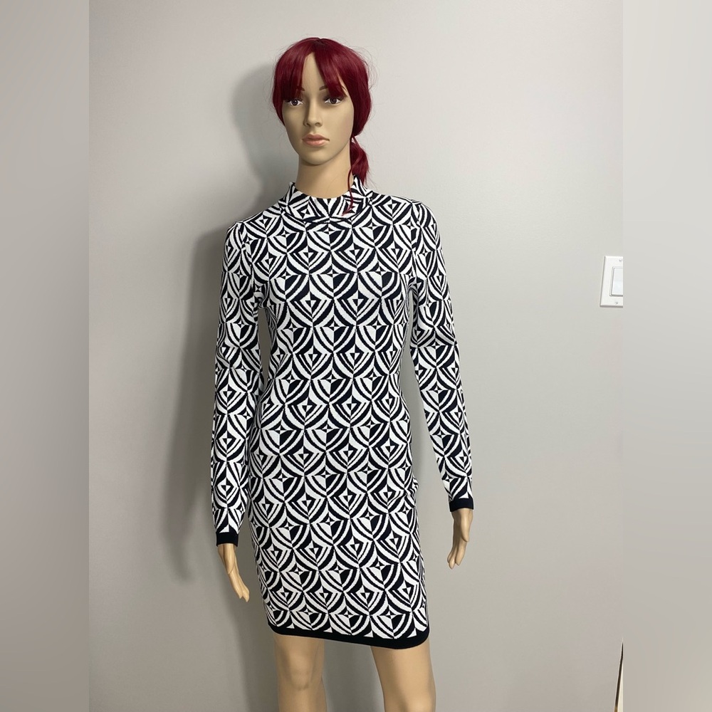 Glamorous Black & White Optical Geo Bodycon Dress NWT